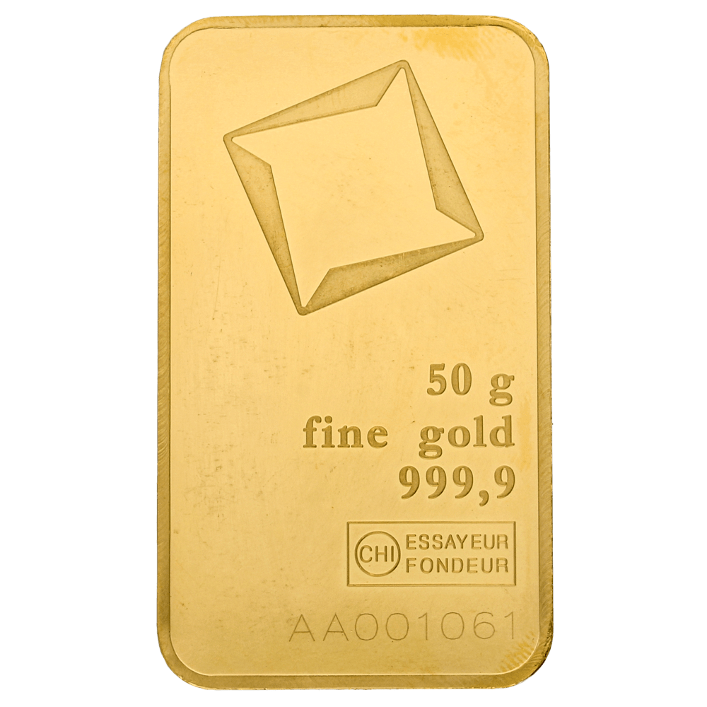 een goudbaar van 50 gram