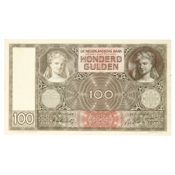 Koop de 100 gulden 1930 Luitspelende vrouw bij Goudwisselkantoor.